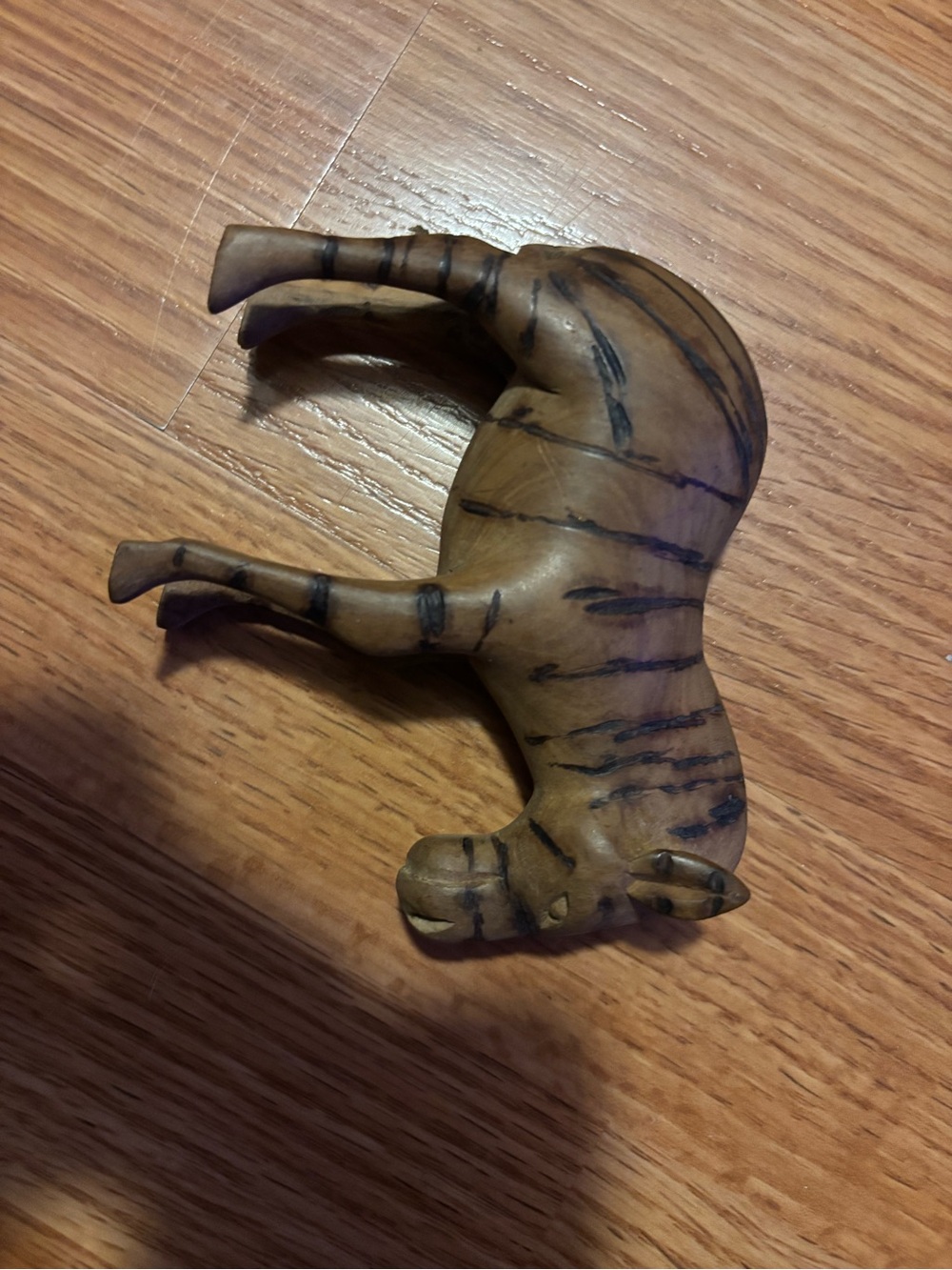 Hand carved wooden teakwood zebra Figurine - Tan with Black Stripes - Picture 3 of 4